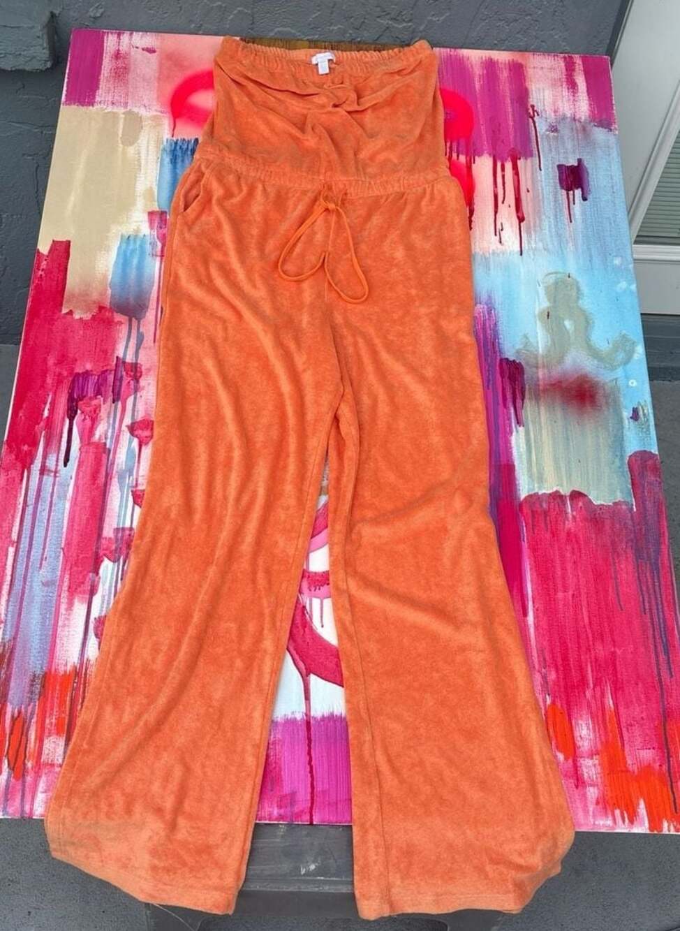 Beyond Yoga Orange Strapless Wide Leg Terry Jumpsuit Size Medium